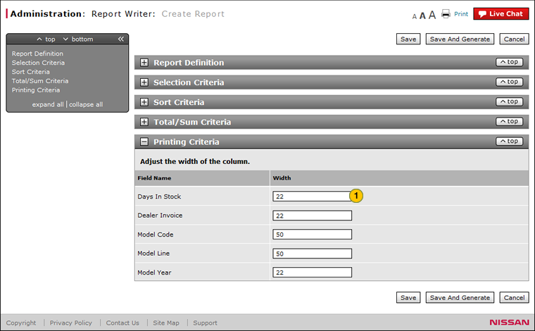 Report Writer create or modify report adjust column width